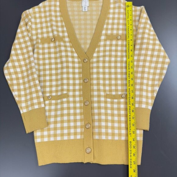 NWOT Joie Boyfriend Oversized Gingham Check Cardigan Yellow Cream Plaid Sweater - Picture 7 of 10